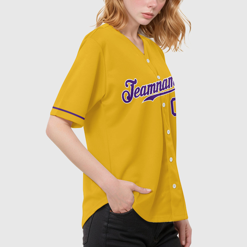 Custom Yellow Purple Purple-White Baseball Jersey