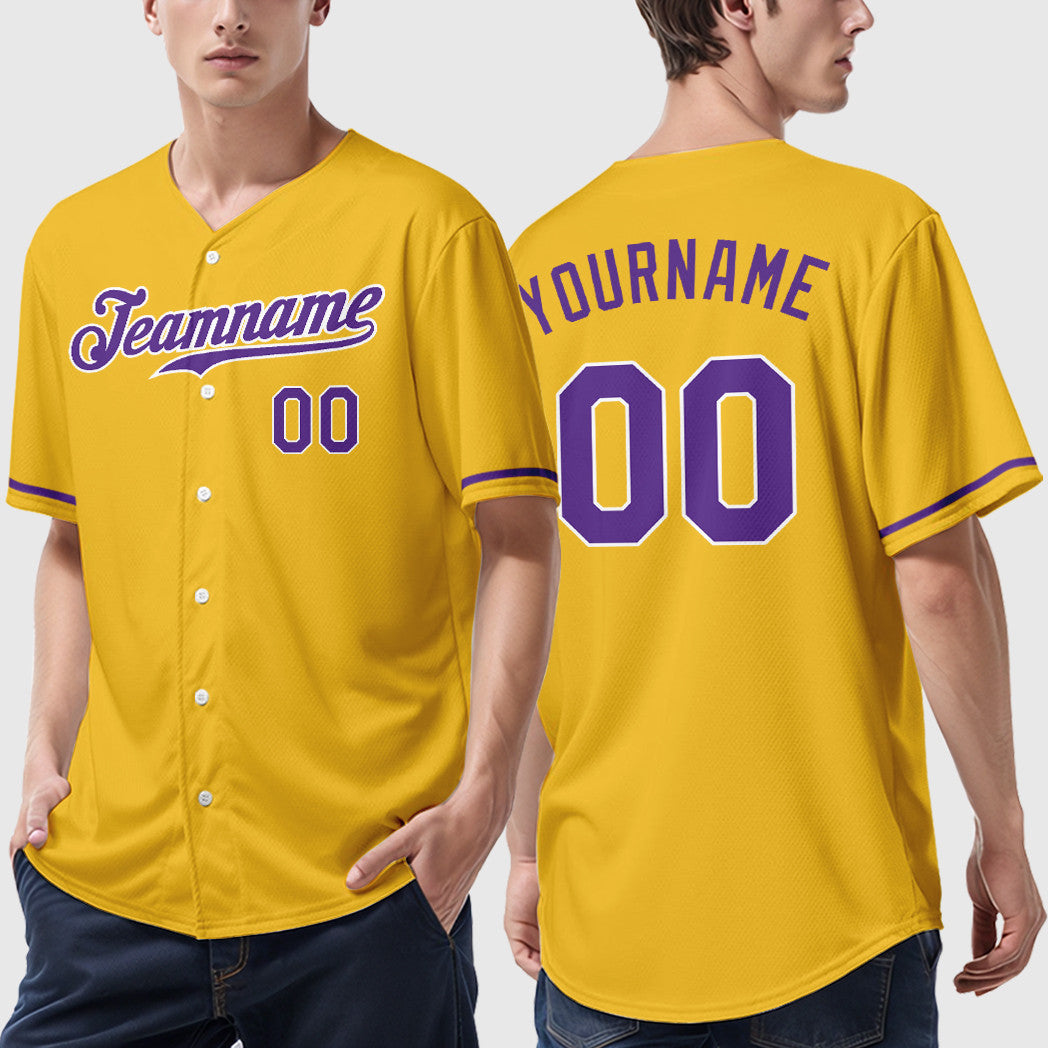 Custom Yellow Purple Purple-White Baseball Jersey