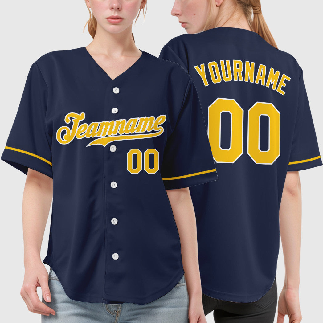 Custom Navy White Gold Baseball Jersey