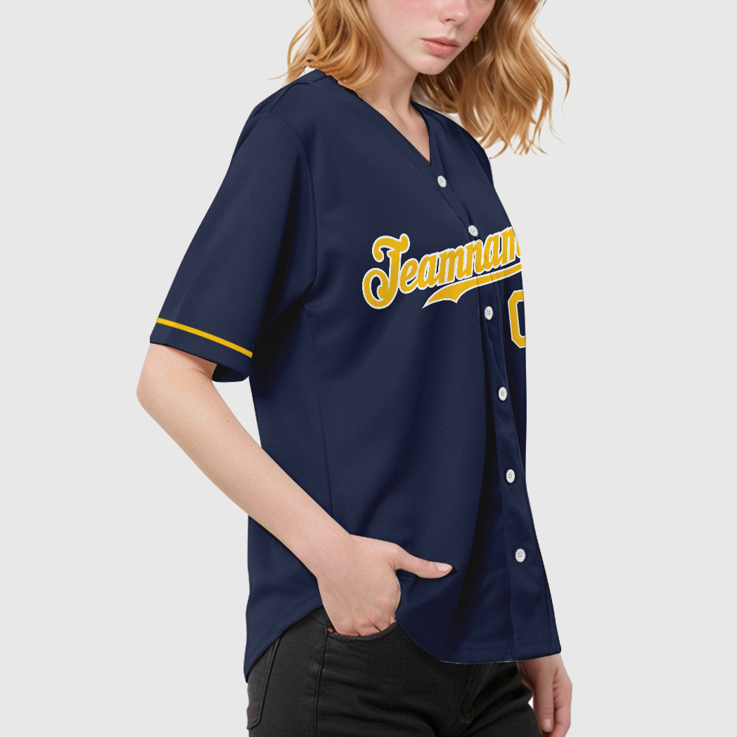 Custom Navy White Gold Baseball Jersey