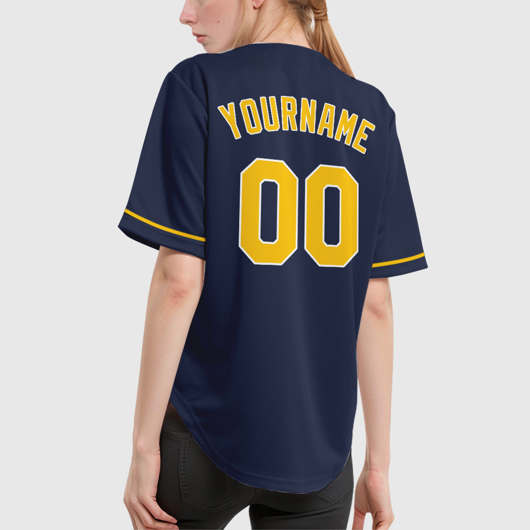 Custom Navy White Gold Baseball Jersey