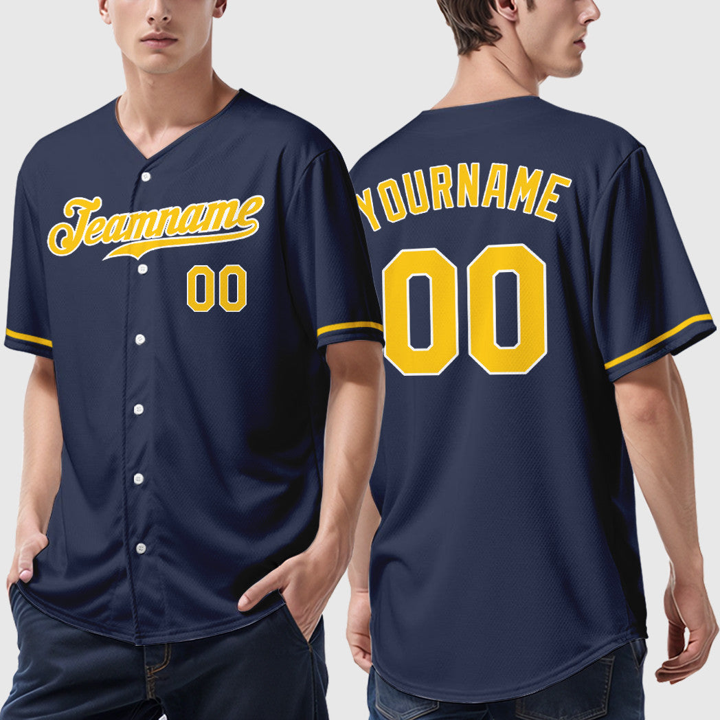 Custom Navy White Gold Baseball Jersey