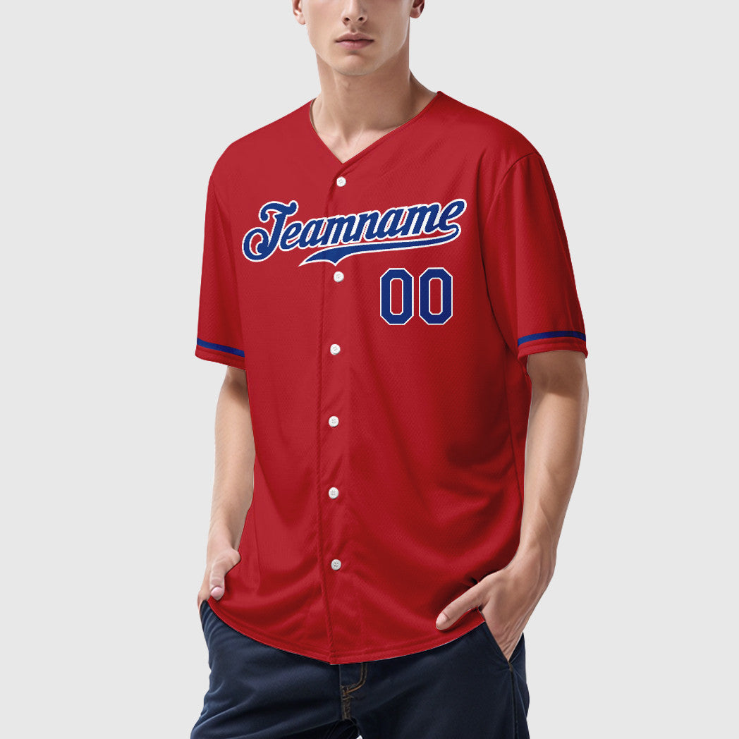 Custom Red White Royal-White Baseball Jersey