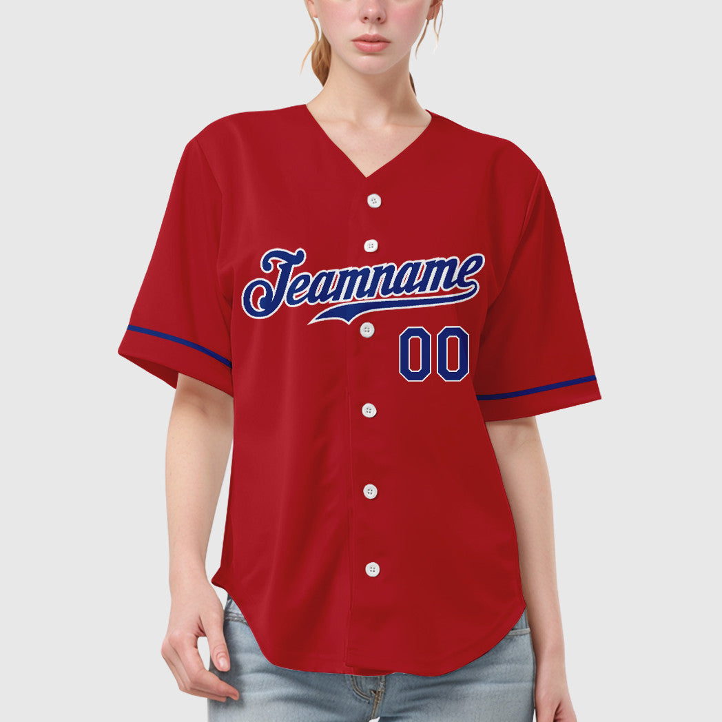 Custom Red White Royal-White Baseball Jersey