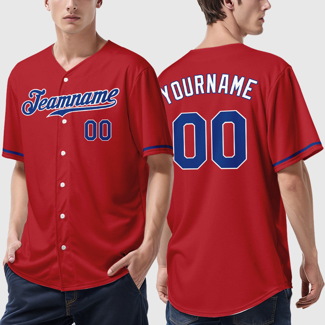 Custom Red White Royal-White Baseball Jersey