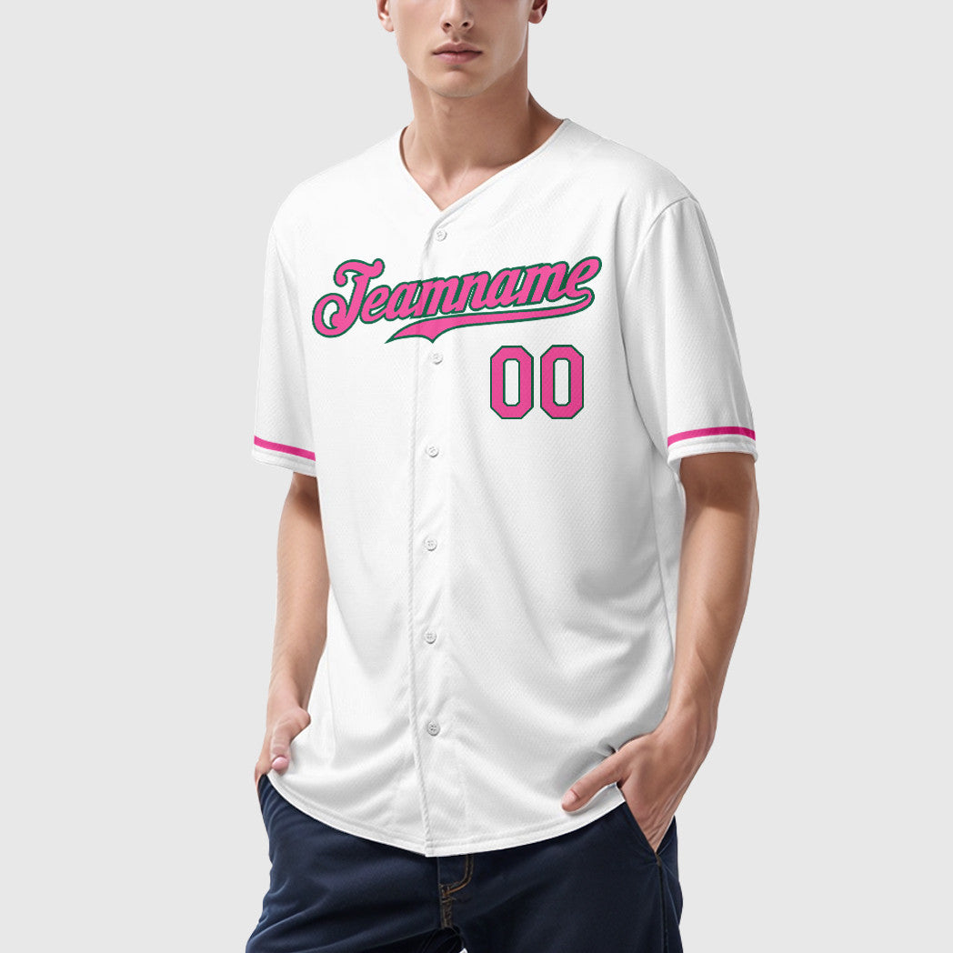 Custom White Kelly Green Pink-Kelly Green Baseball Jersey