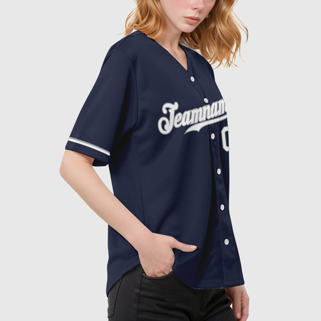 Custom Navy White White-Gray Baseball Jersey