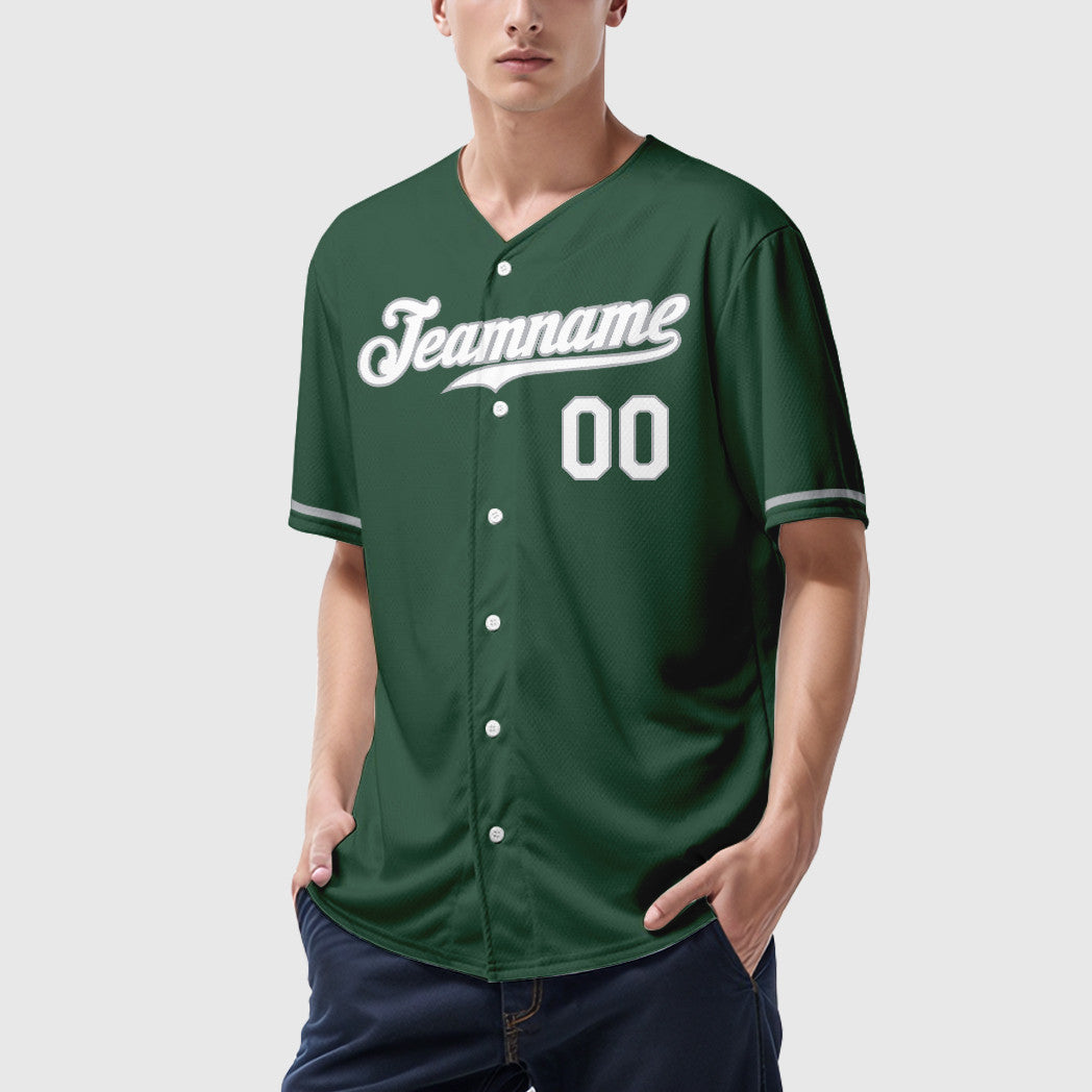 Custom Green White Gray Baseball Jersey