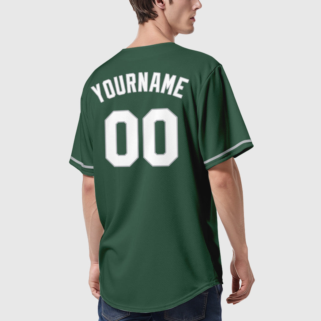 Custom Green White Gray Baseball Jersey