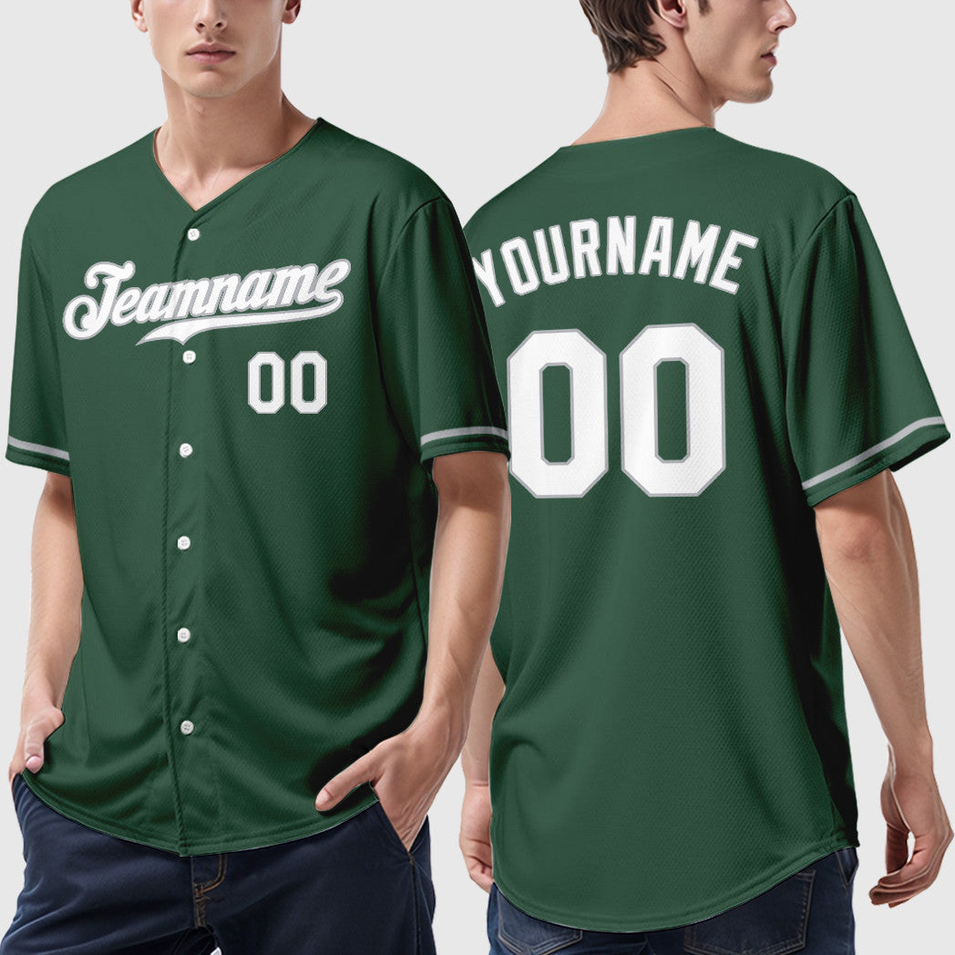 Custom Green White Gray Baseball Jersey