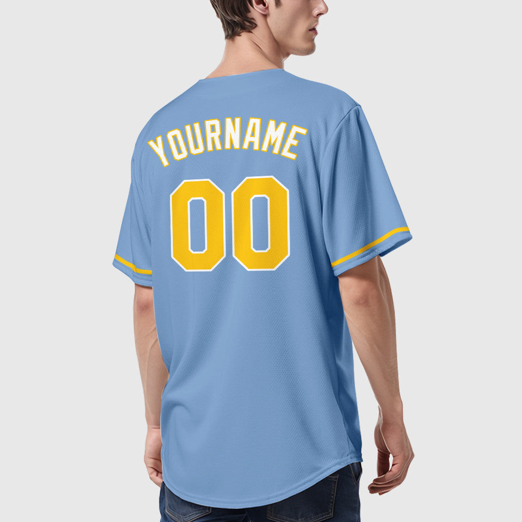Custom Light Blue Gold Gold-White Baseball Jersey