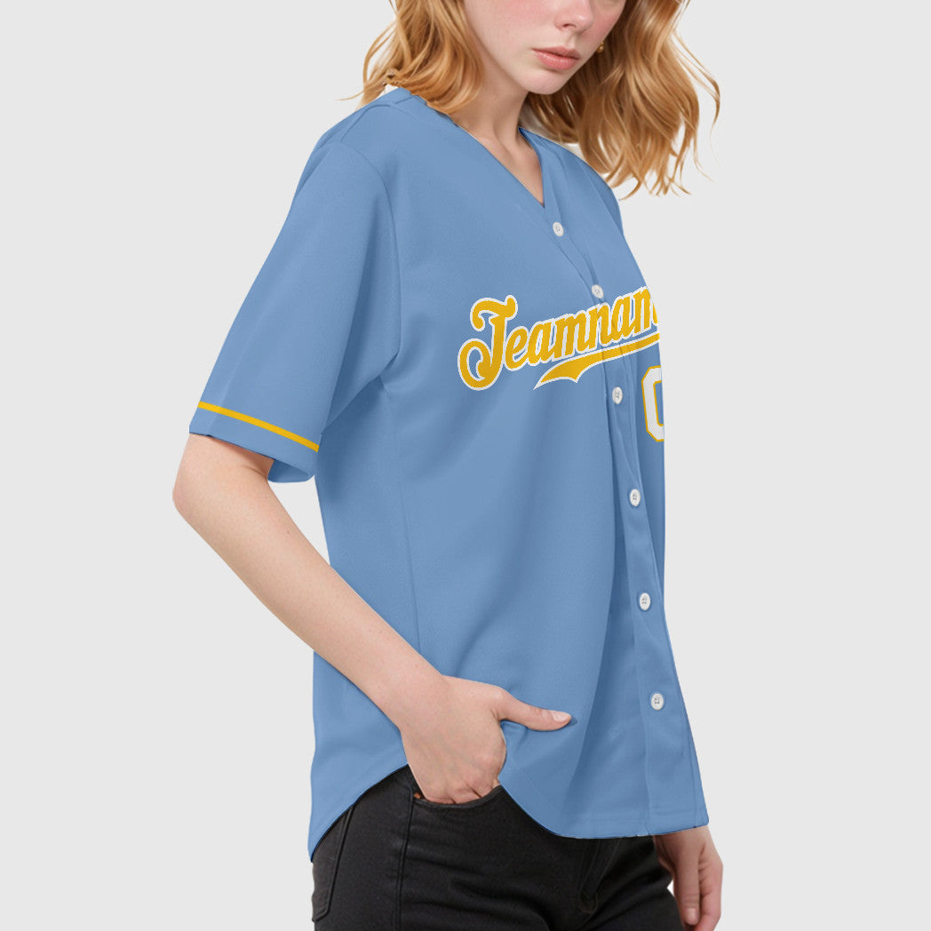 Custom Light Blue Gold Gold-White Baseball Jersey
