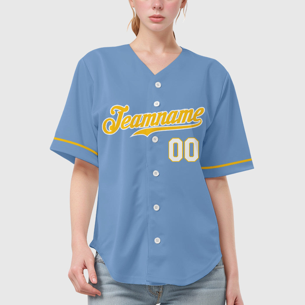 Custom Light Blue Gold Gold-White Baseball Jersey
