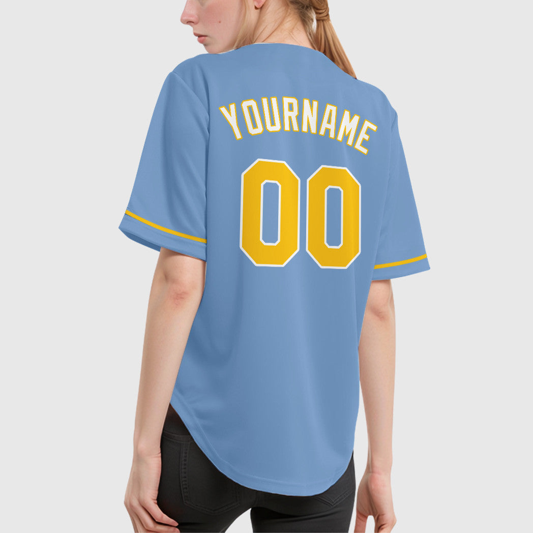 Custom Light Blue Gold Gold-White Baseball Jersey