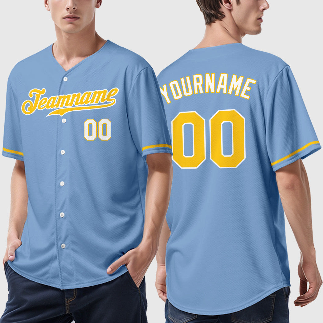 Custom Light Blue Gold Gold-White Baseball Jersey