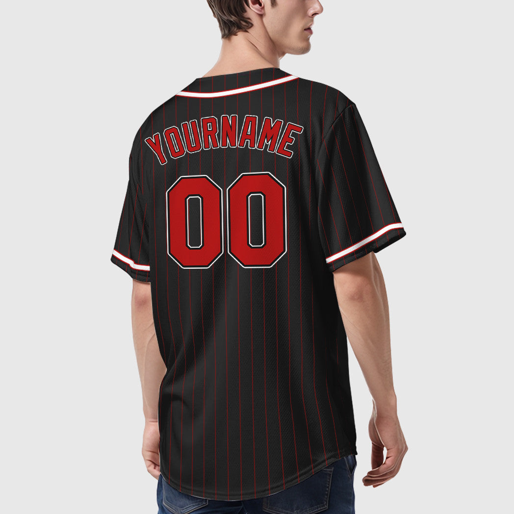 Custom Black Red Red-White Piping Pinstripe Baseball Jersey