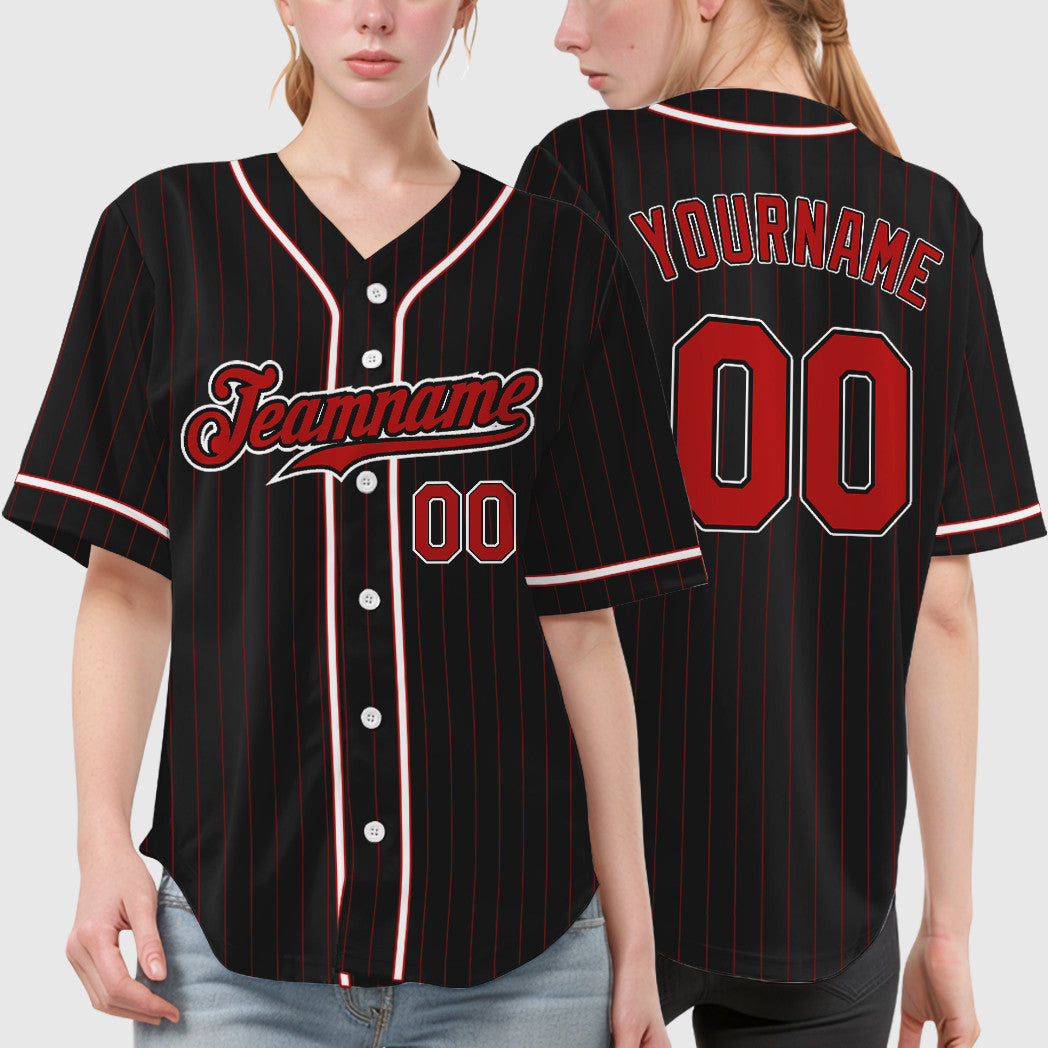 Custom Black Red Red-White Piping Pinstripe Baseball Jersey
