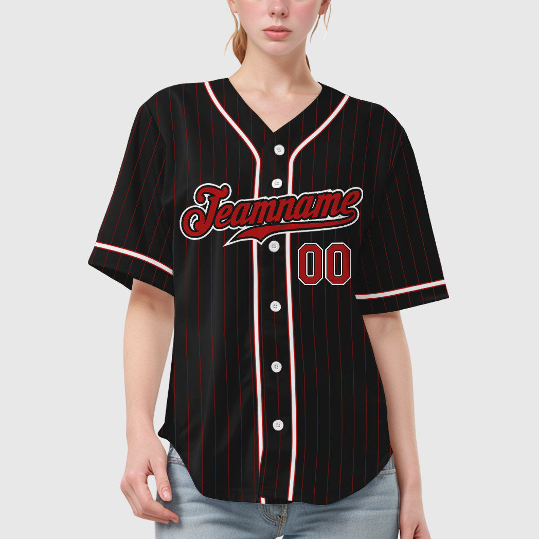 Custom Black Red Red-White Piping Pinstripe Baseball Jersey