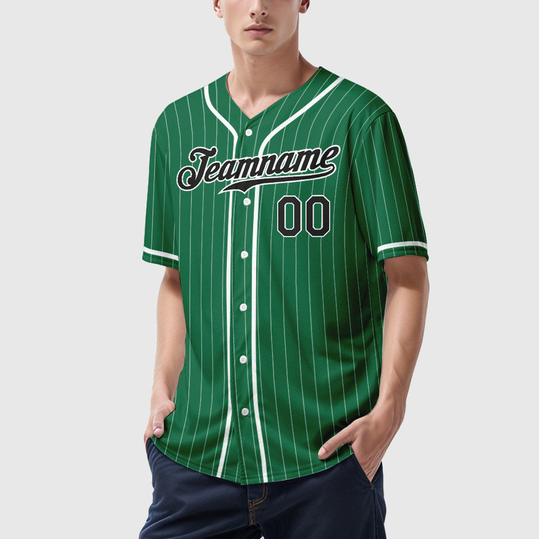 Custom Kelly Green White Black Piping Pinstripe Baseball Jersey
