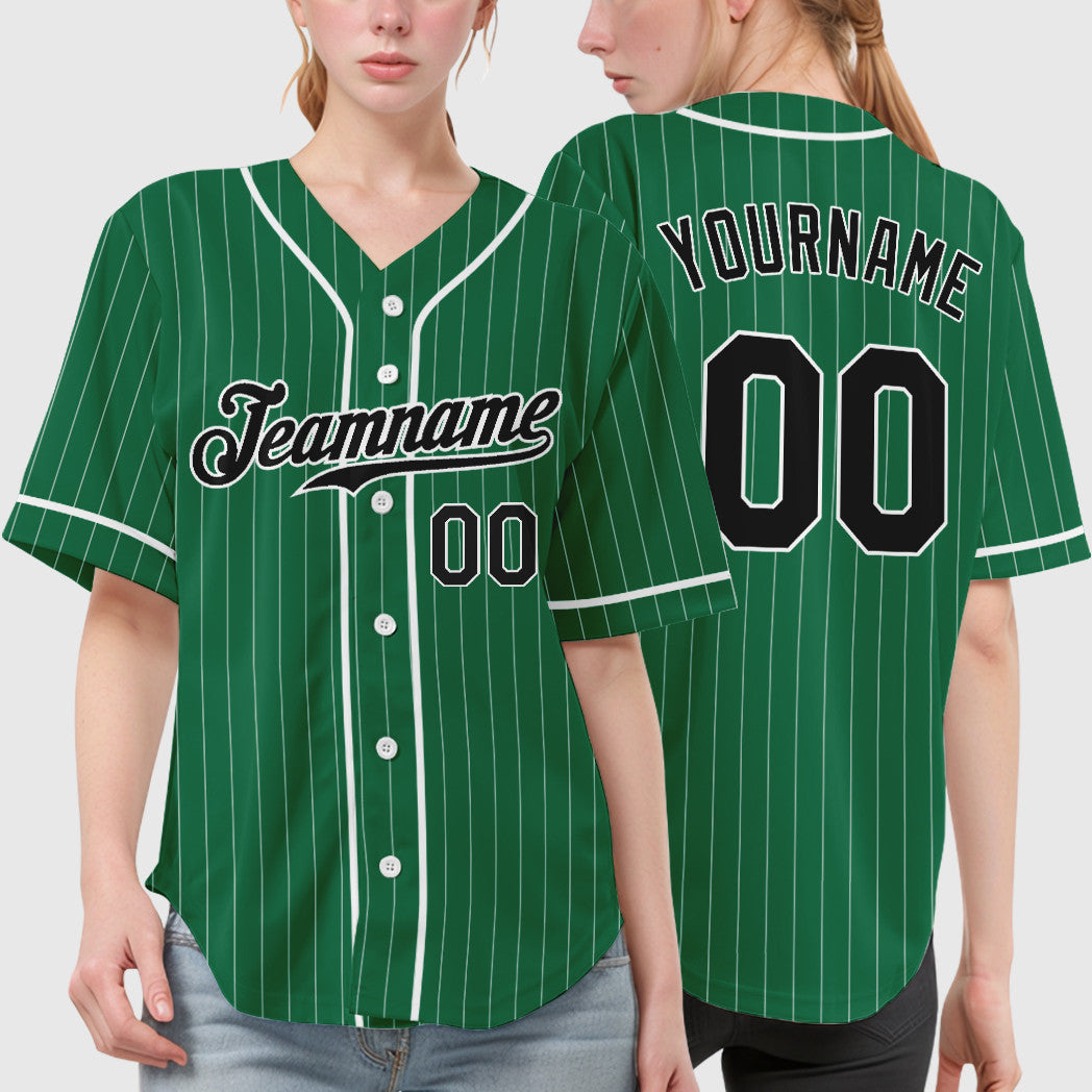 Custom Kelly Green White Black Piping Pinstripe Baseball Jersey