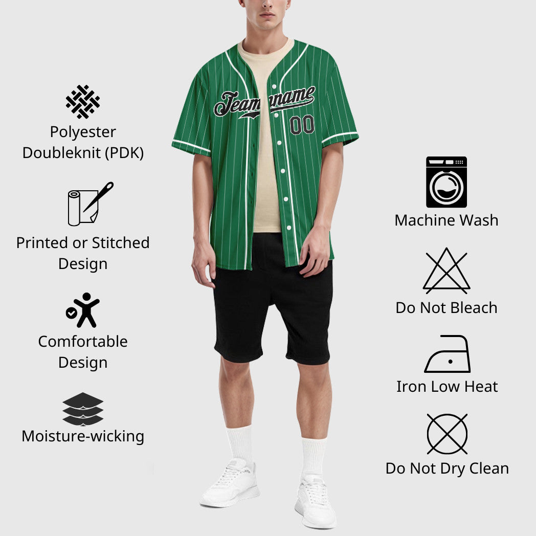 Custom Kelly Green White Black Piping Pinstripe Baseball Jersey