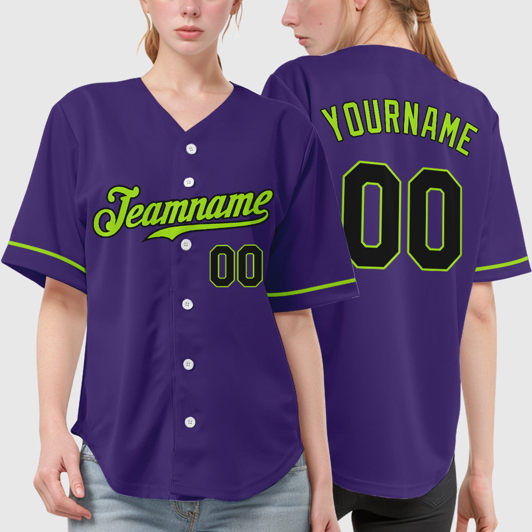 Custom Purple Black Neon Green Baseball Jersey