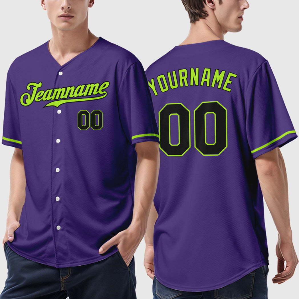 Custom Purple Black Neon Green Baseball Jersey