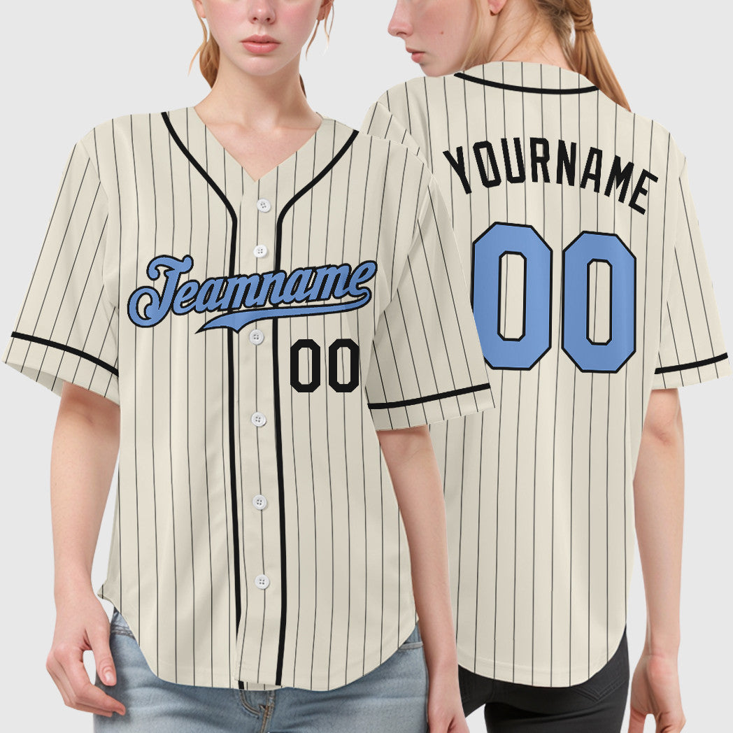 Custom Cream Light Blue Light Blue-Steel Gray Father's Day Piping Pinstripe Baseball Jersey