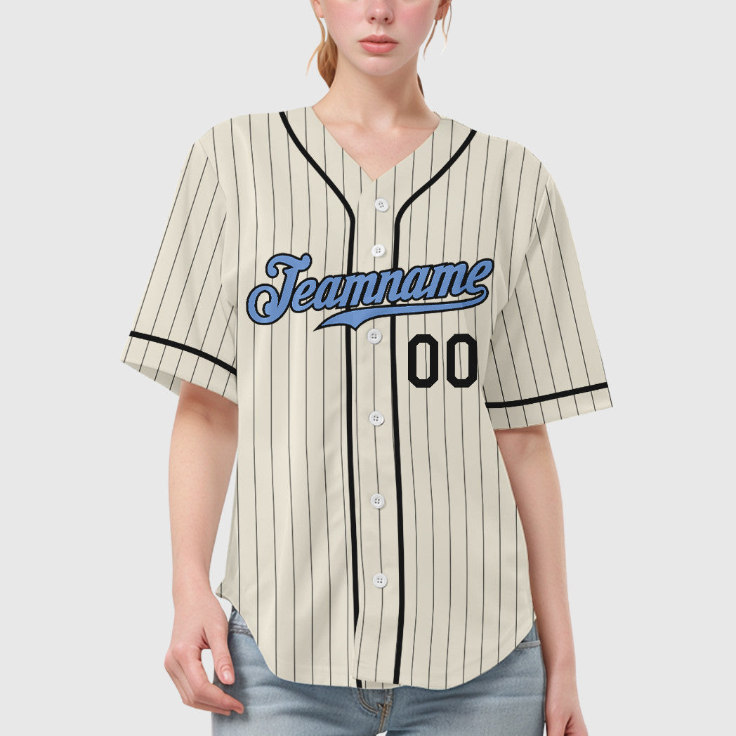 Custom Cream Light Blue Light Blue-Steel Gray Father's Day Piping Pinstripe Baseball Jersey