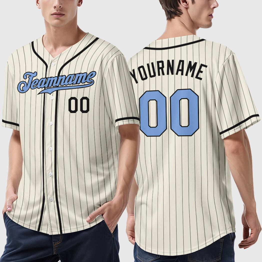 Custom Cream Light Blue Light Blue-Steel Gray Father's Day Piping Pinstripe Baseball Jersey
