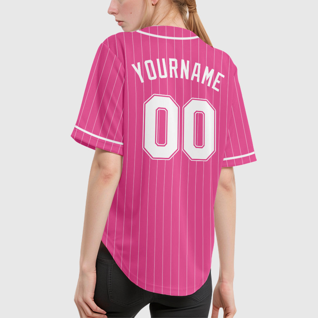 Custom Pink White White Piping Pinstripe Baseball Jersey