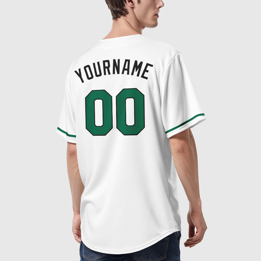 Custom White Black Kelly Green Baseball Jersey
