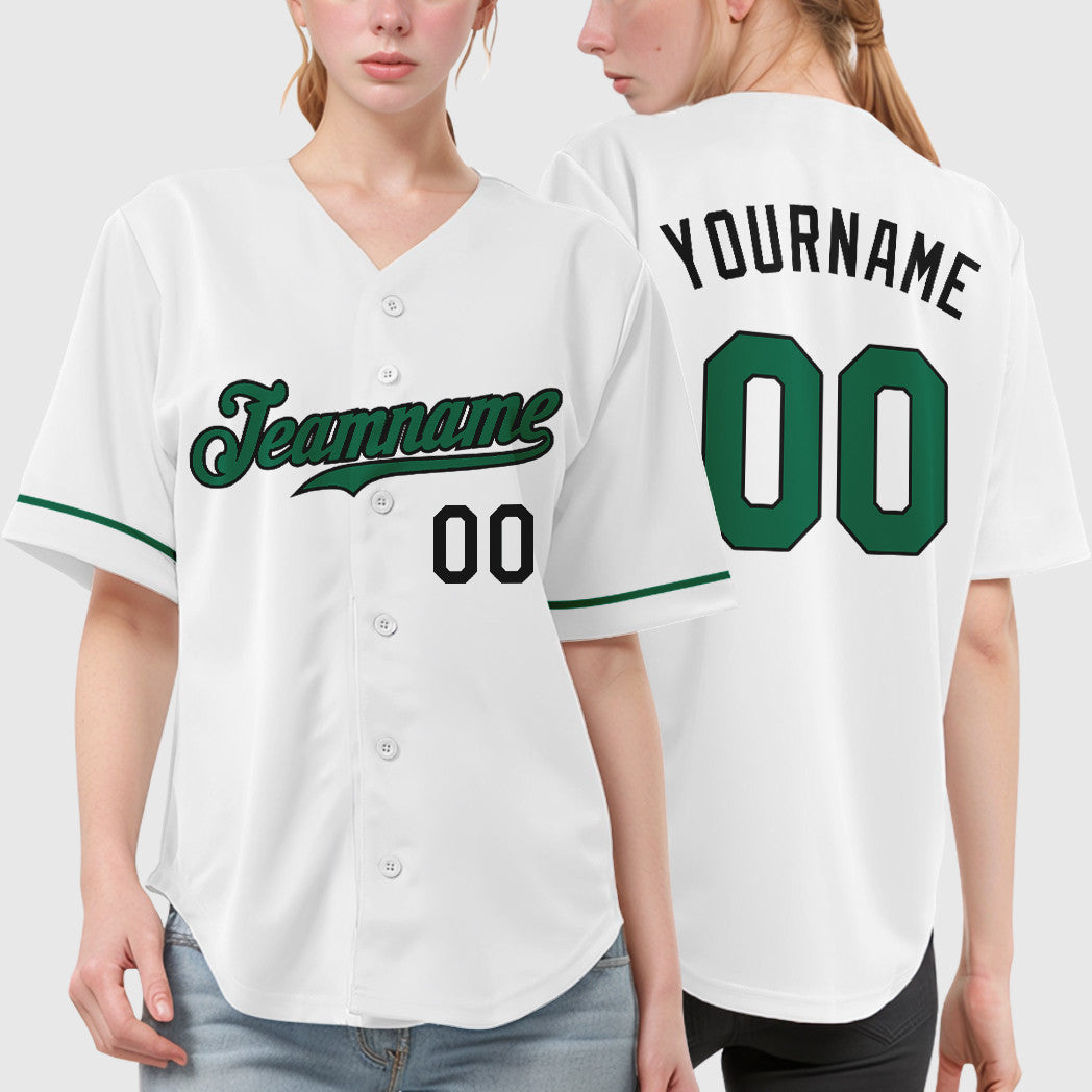 Custom White Black Kelly Green Baseball Jersey