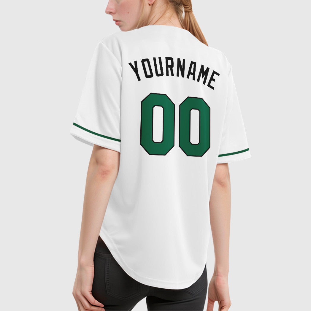 Custom White Black Kelly Green Baseball Jersey