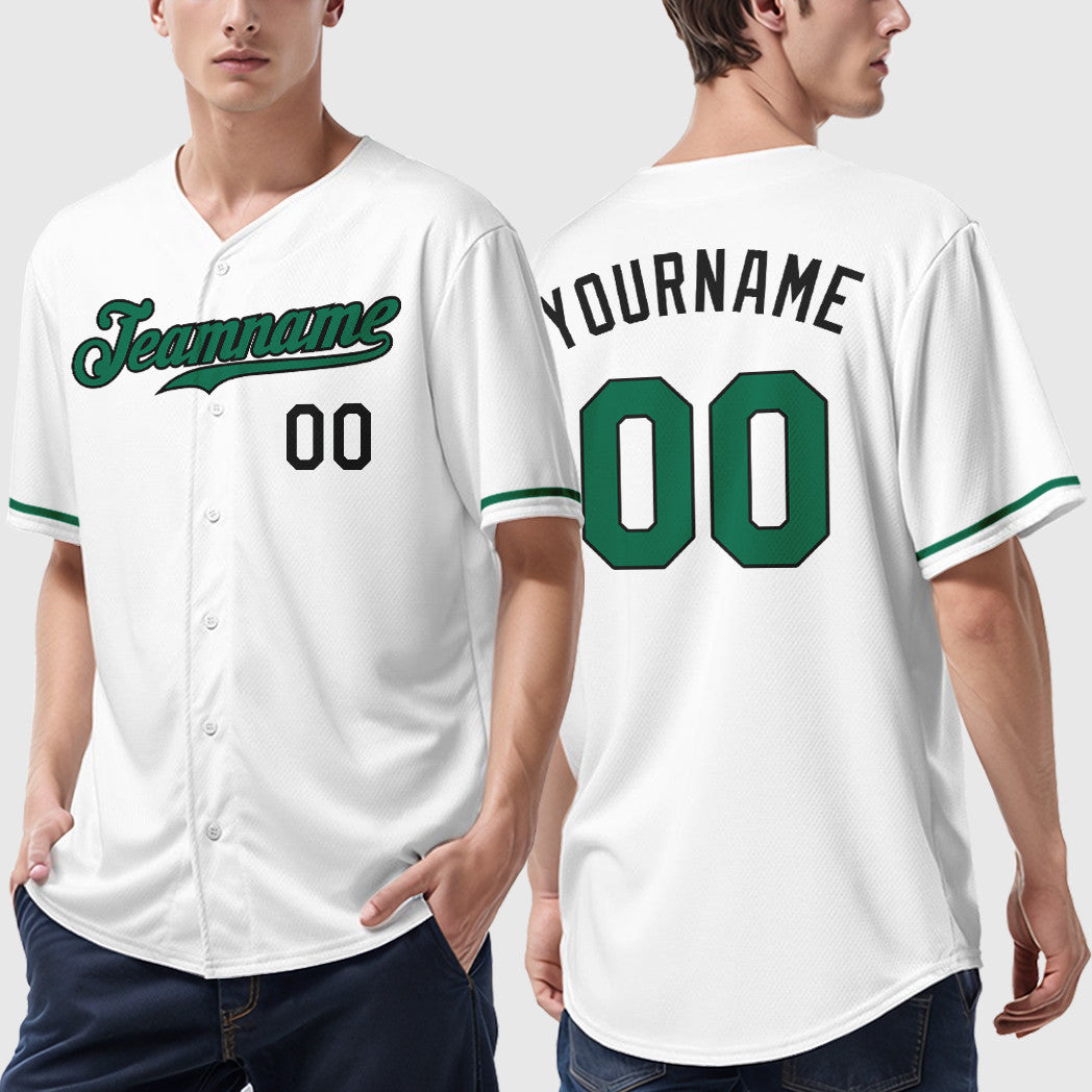 Custom White Black Kelly Green Baseball Jersey