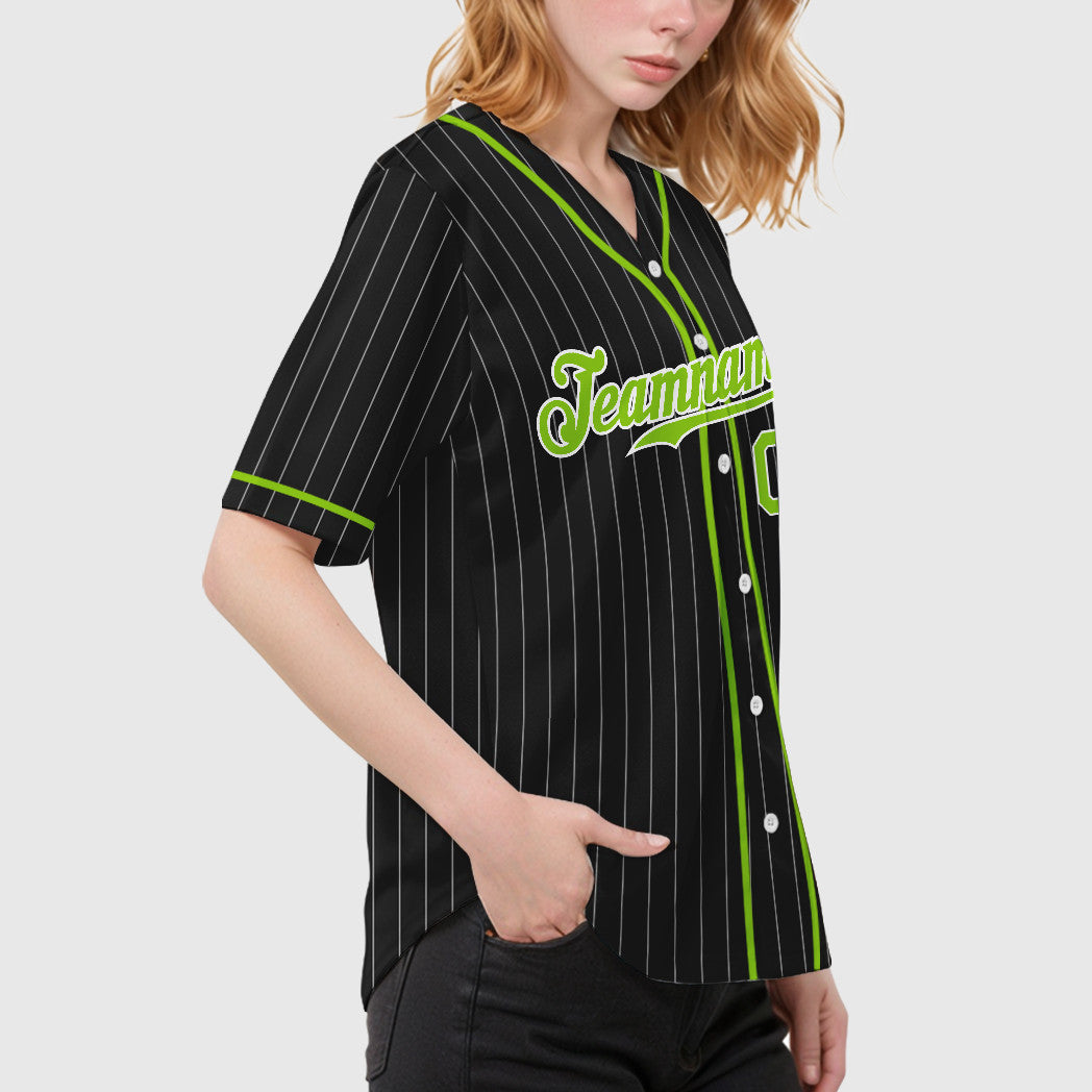 Custom Black White Neon Green Piping Pinstripe Baseball Jersey
