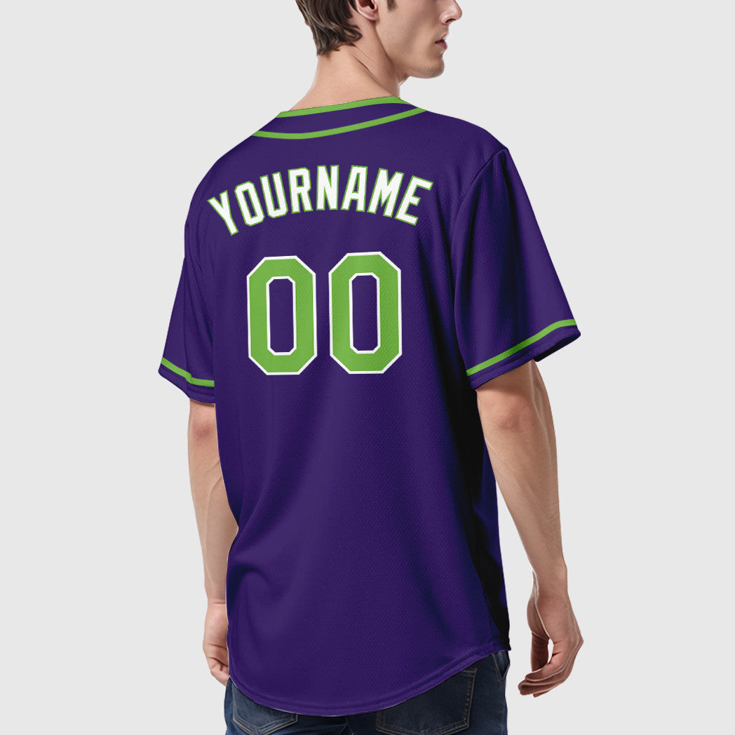 Custom Purple White Neon Green-White Piping Baseball Jersey