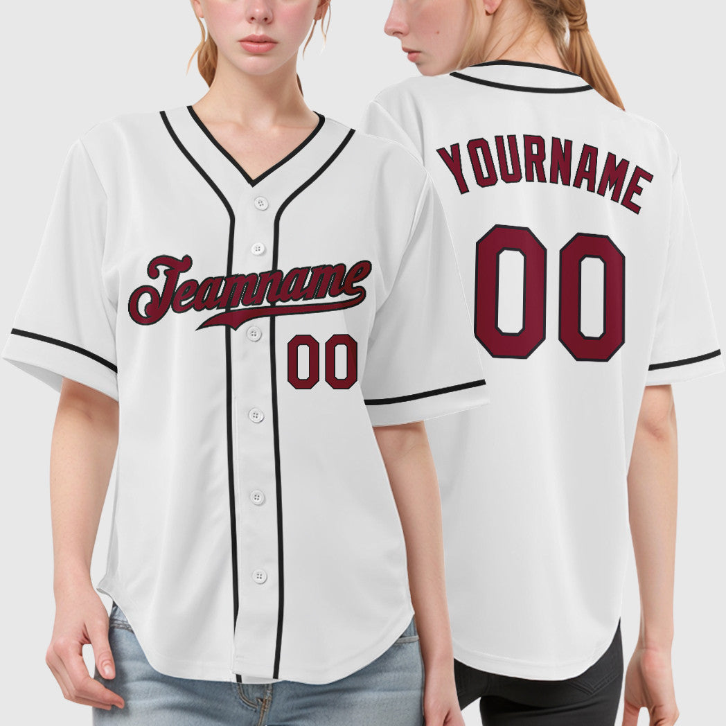 Custom White Crimson Crimson-Black Piping Baseball Jersey