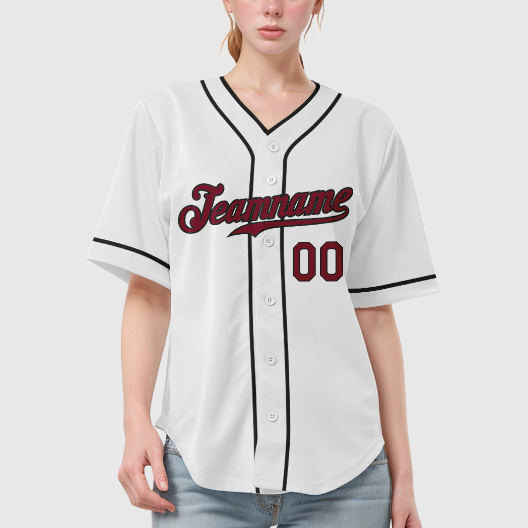 Custom White Crimson Crimson-Black Piping Baseball Jersey