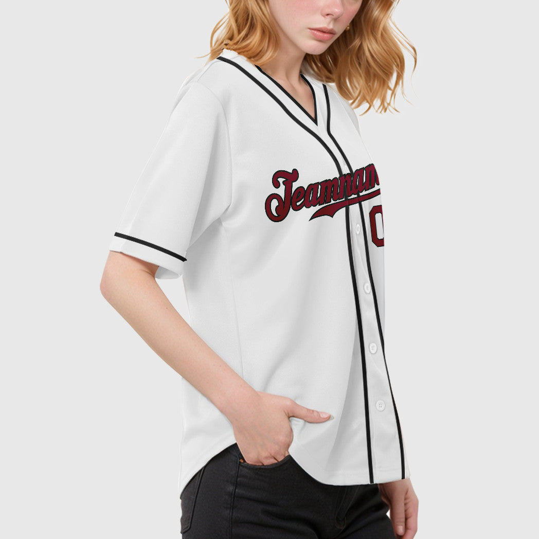 Custom White Crimson Crimson-Black Piping Baseball Jersey