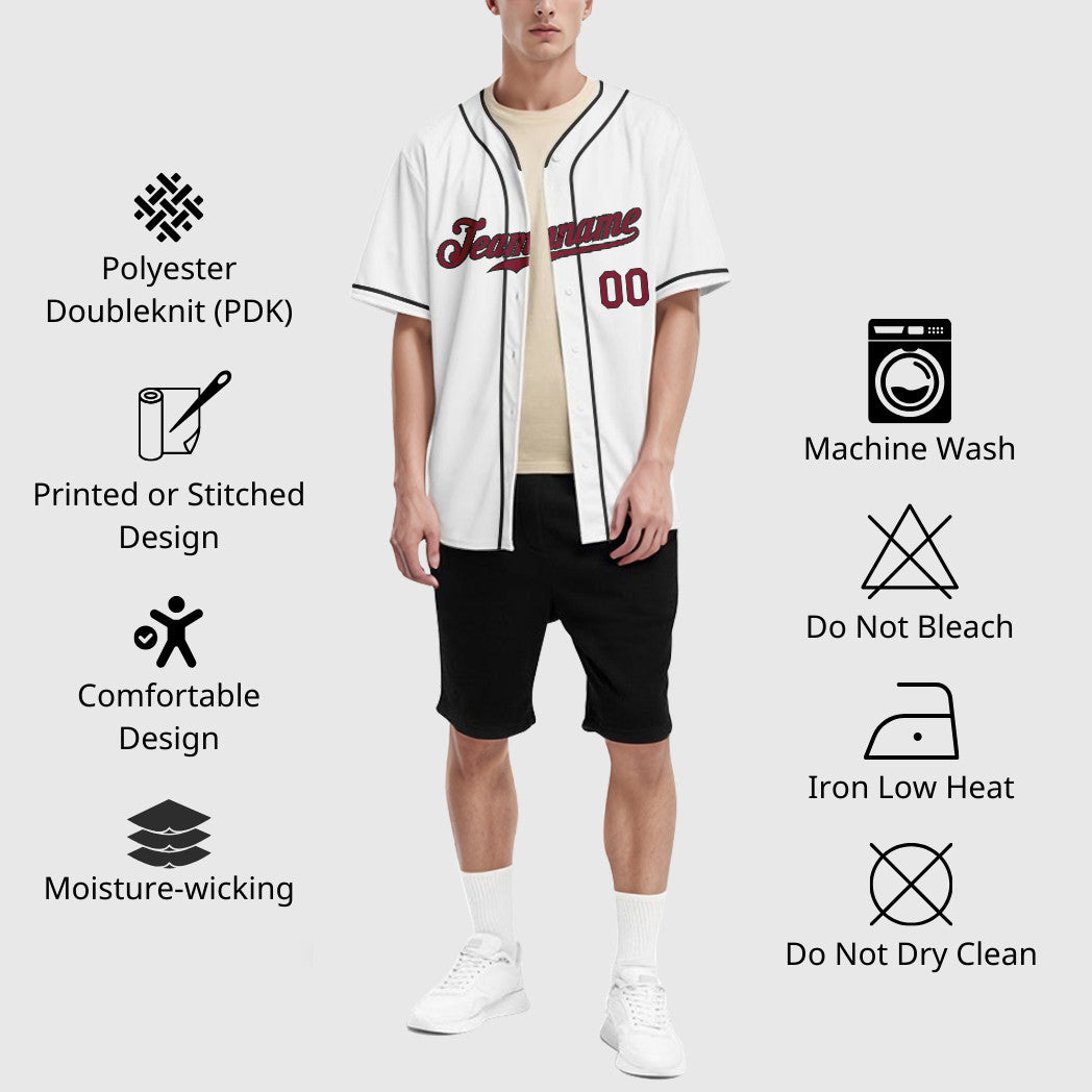 Custom White Crimson Crimson-Black Piping Baseball Jersey