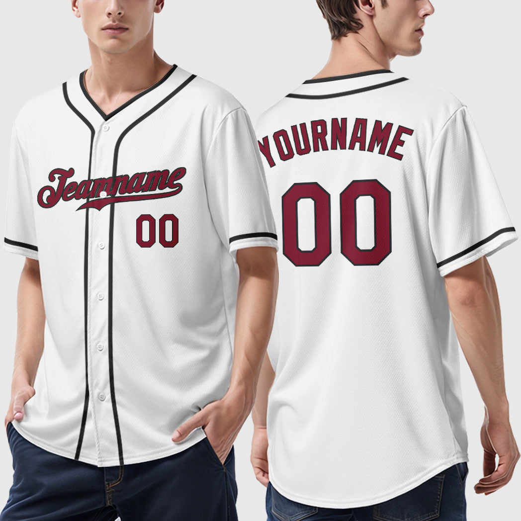 Custom White Crimson Crimson-Black Piping Baseball Jersey