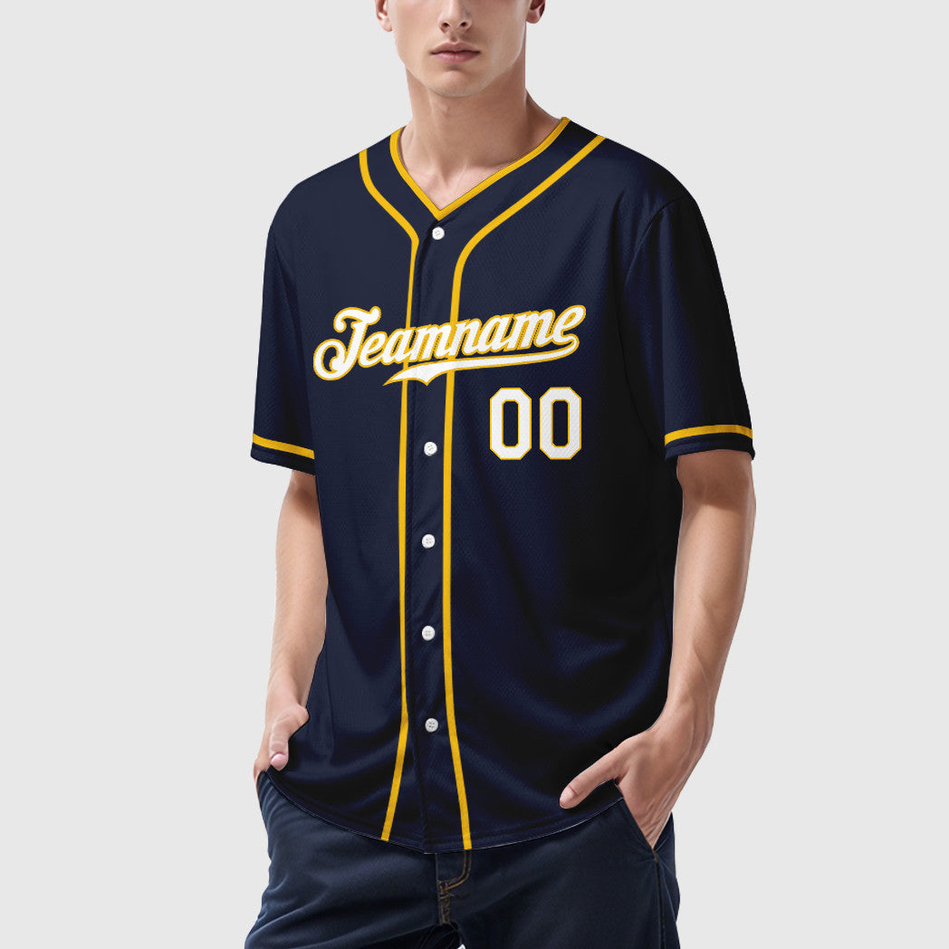 Custom Navy Yellow White Piping Baseball Jersey
