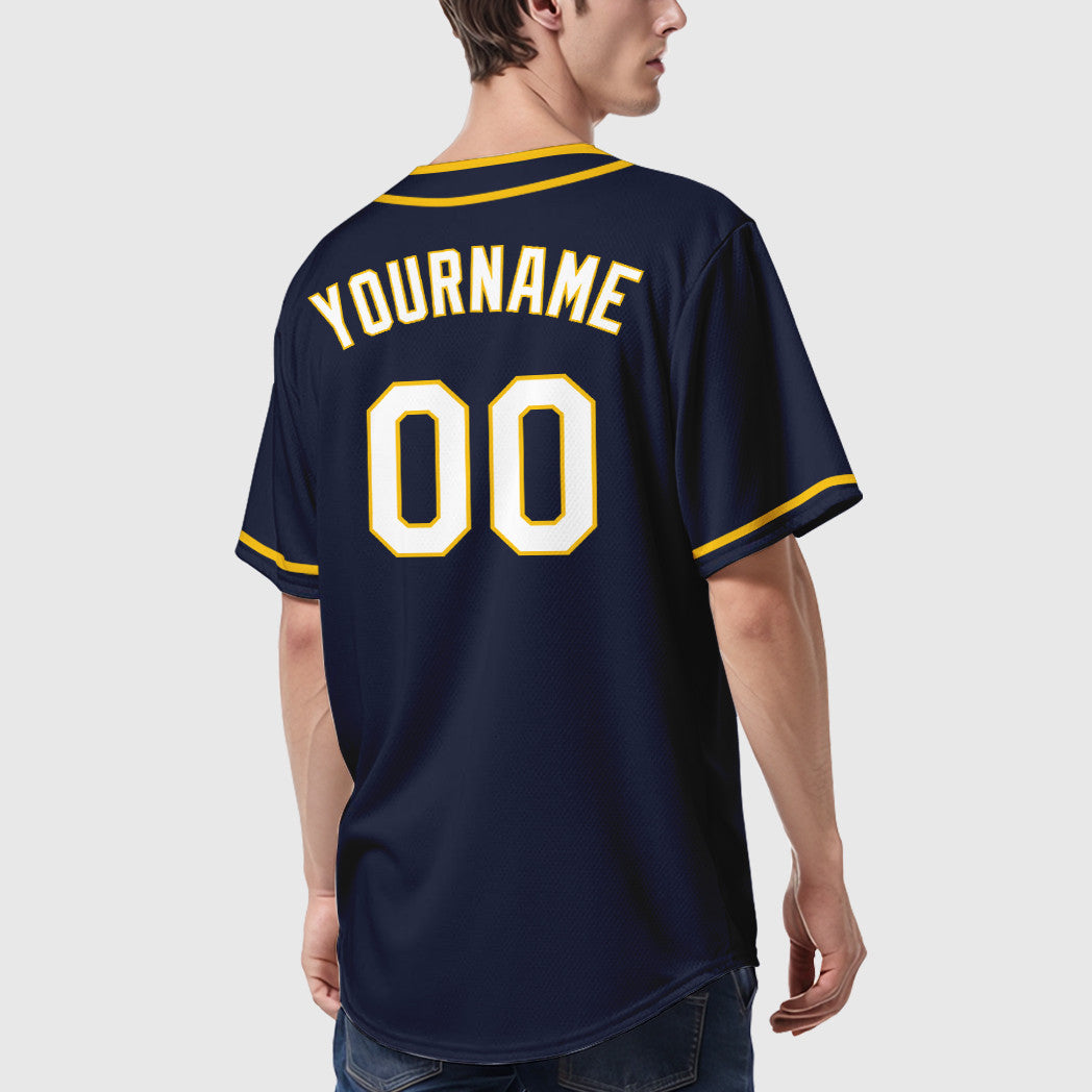 Custom Navy Yellow White Piping Baseball Jersey