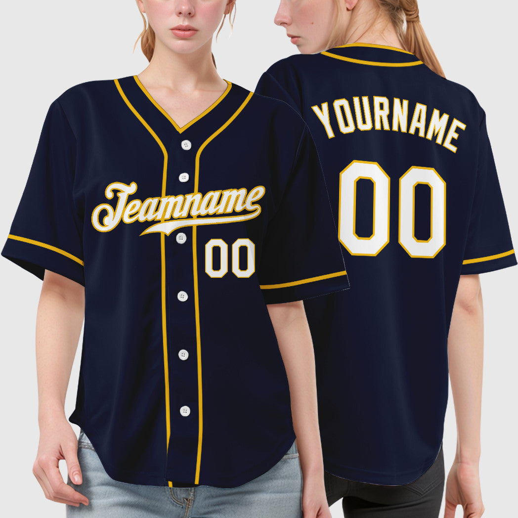 Custom Navy Yellow White Piping Baseball Jersey