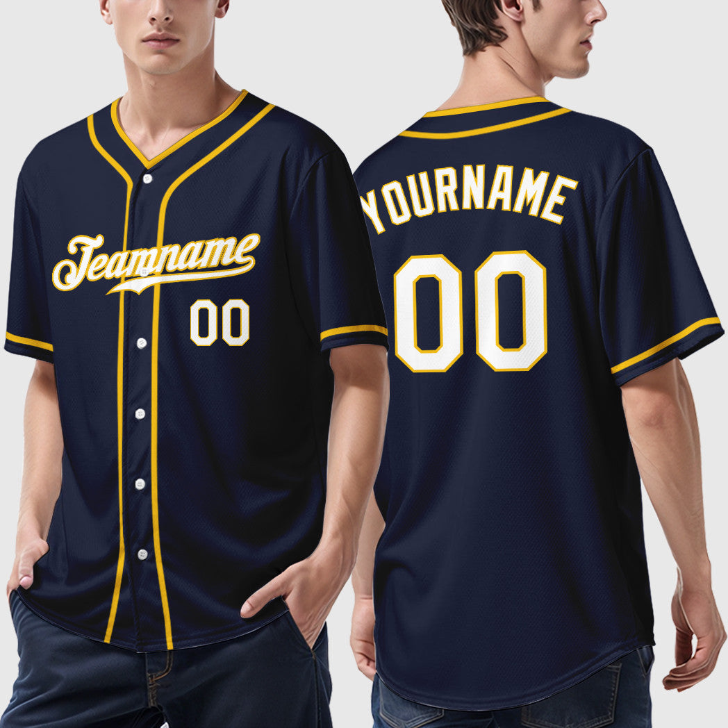 Custom Navy Yellow White Piping Baseball Jersey