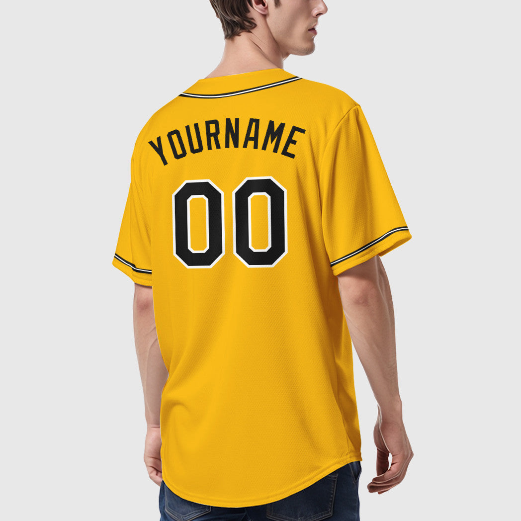Custom Gold Black Black-White Sleeve Baseball Jersey