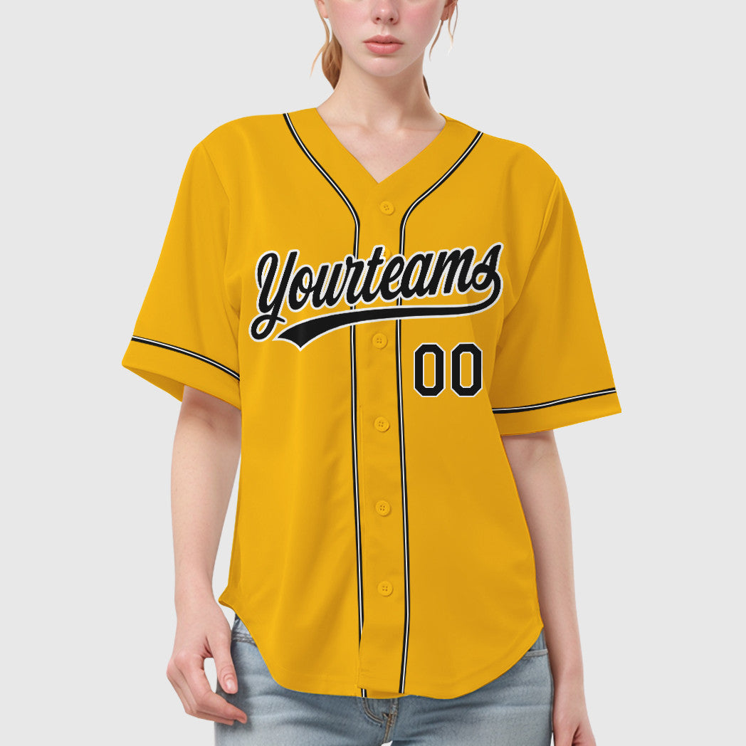 Custom Gold Black Black-White Sleeve Baseball Jersey