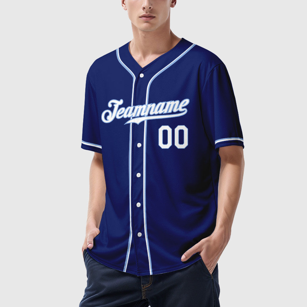 Custom Royal White White-Light Blue Sleeve Baseball Jersey