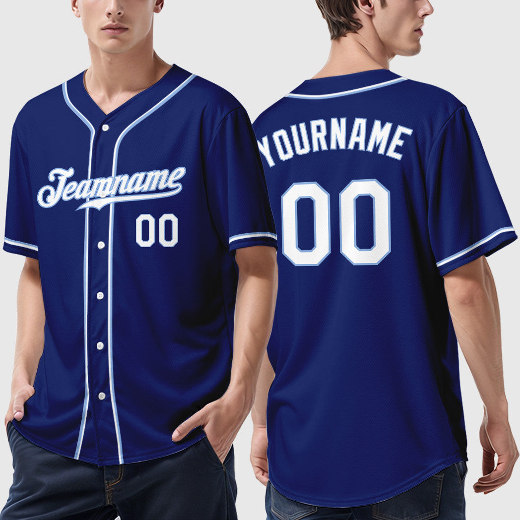 Custom Royal White White-Light Blue Sleeve Baseball Jersey